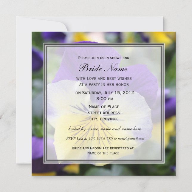 Invitation à une fête de mariage, fleur de pensée  (Devant)