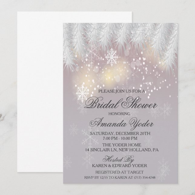 Invitation à une fête de mariage hivernale flocon  (Devant / Derrière)