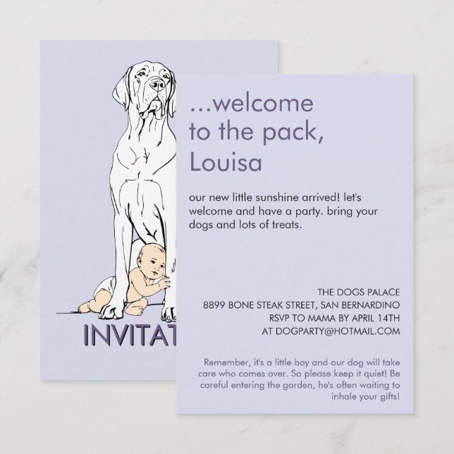 Invitation à une fête de naissance pour un Great D (Devant / Derrière)