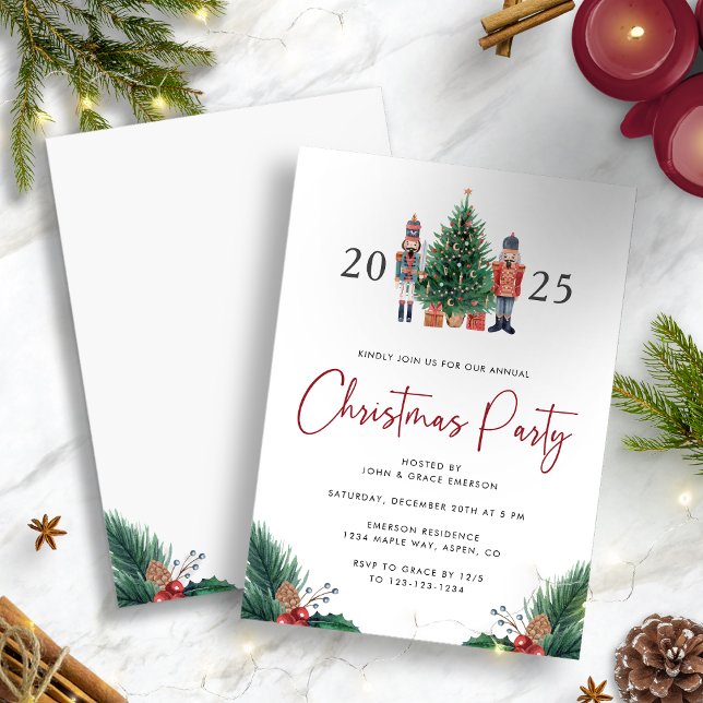 Invitation à une fête de Noël à l'aquarelle (Holiday Watercolor 2025 Nutcracker Christmas Party Invitation by Painted Paperie)