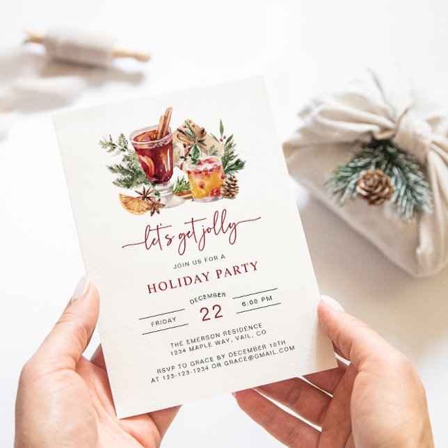 Invitation à une fête de Noël aux aquarelles de fê (Let's Get Jolly Cocktail Holiday Party Christmas Invitation)