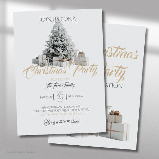 Invitation à une fête de Noël avec arbre et cadeau
