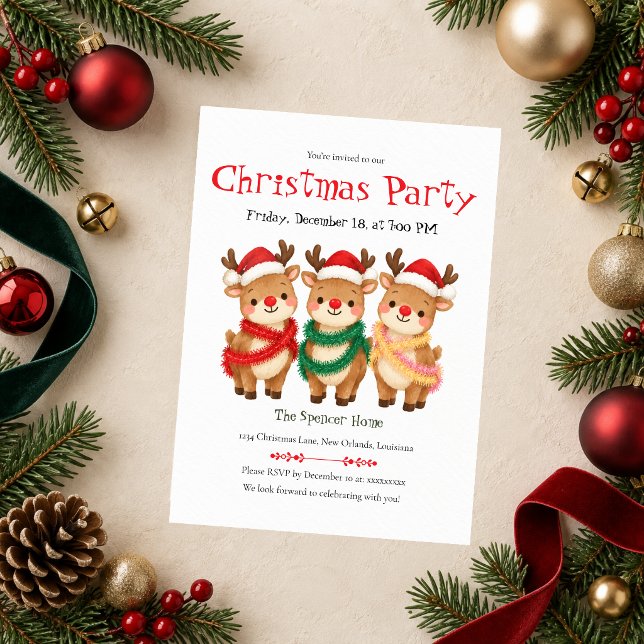 Invitation à une fête de Noël avec des rennes mign (Créateur téléchargé)