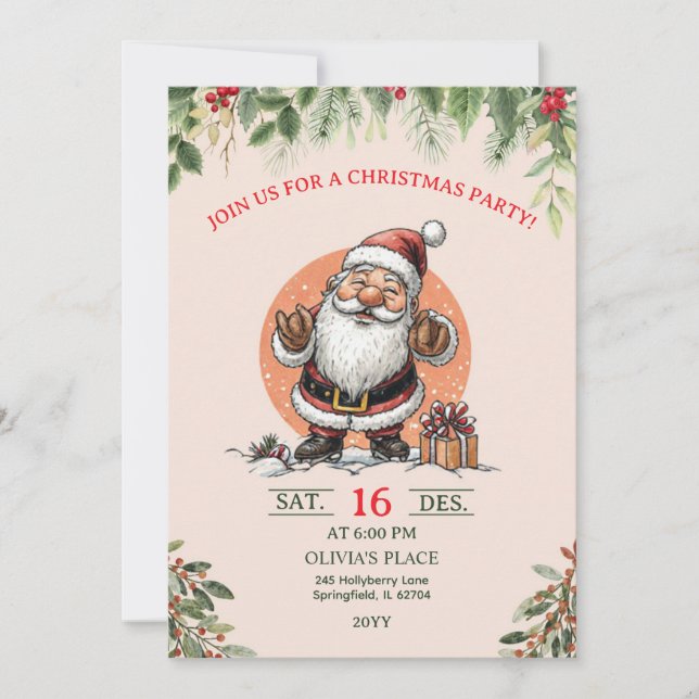 Invitation à une fête de Noël avec le Père Noël mi (Devant)