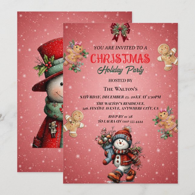 Invitation à une fête de Noël avec un bonhomme de  (Devant / Derrière)