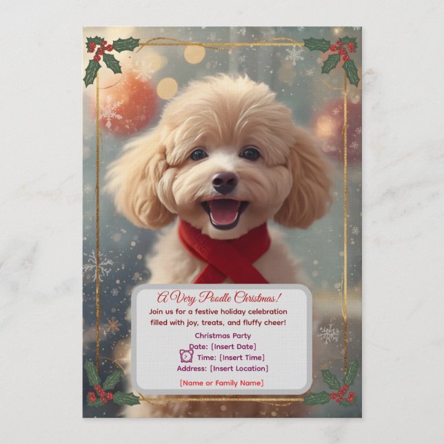Invitation à une fête de Noël avec un Caniche mign (Devant)