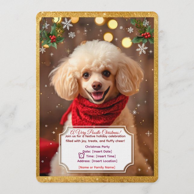 Invitation à une fête de Noël avec un Caniche mign (Devant)
