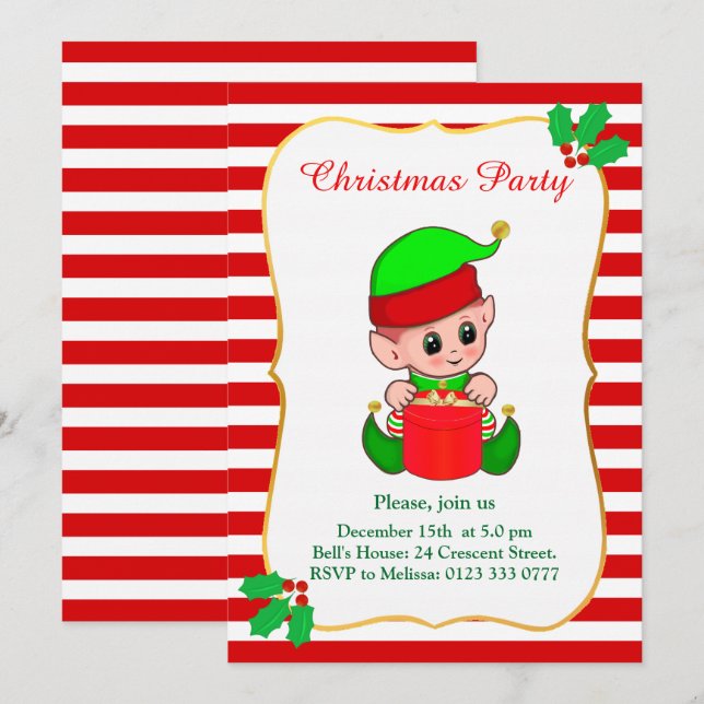 Invitation à une fête de Noël avec un elfe mignon  (Devant / Derrière)