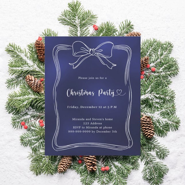 Invitation à une fête de Noël avec un nœud bleu (Créateur téléchargé)