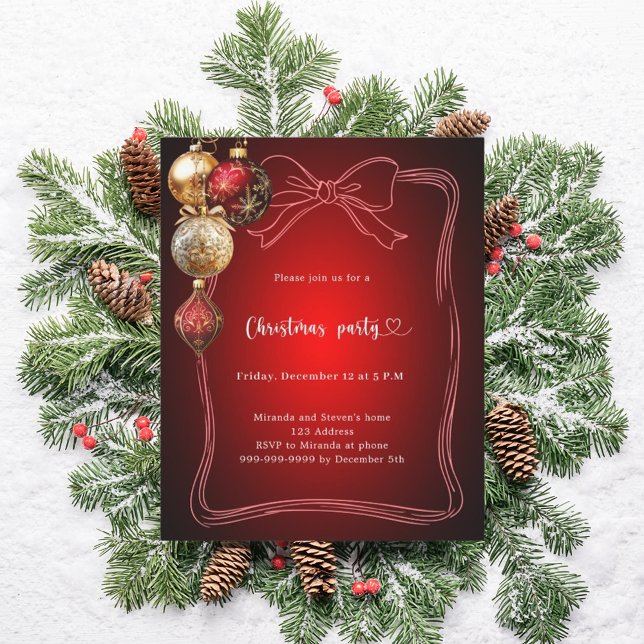 Invitation à une fête de Noël avec un nœud rouge e (Créateur téléchargé)
