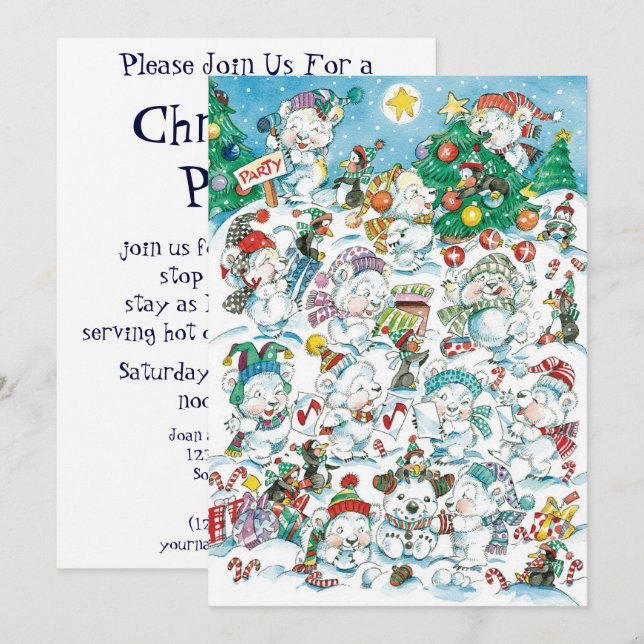 Invitation à une fête de Noël avec un ours polaire (Devant / Derrière)