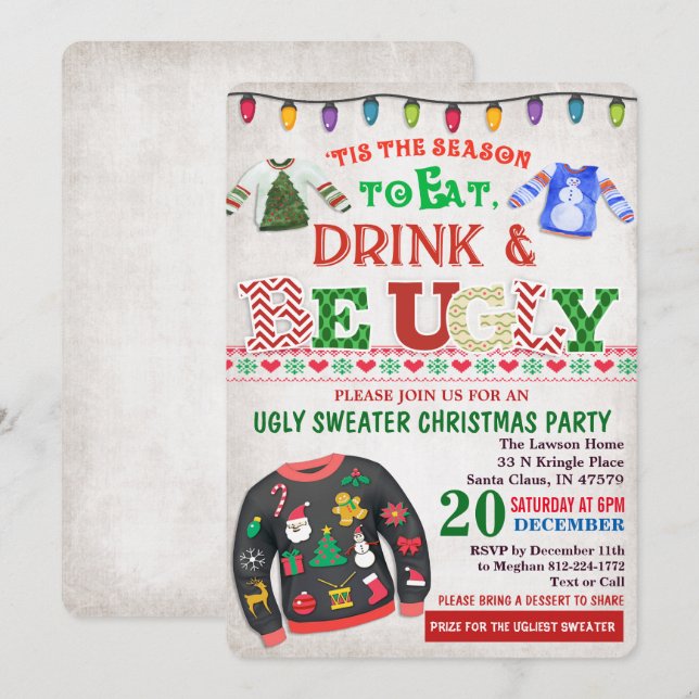 Invitation à une fête de Noël avec un pull moche (Devant / Derrière)