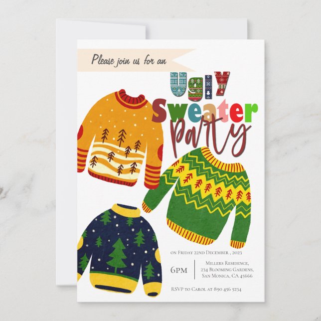 Invitation à une fête de Noël avec un pull moche m (Devant)