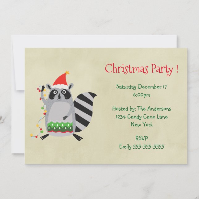 Invitation à une fête de Noël avec un Raton laveur (Devant)