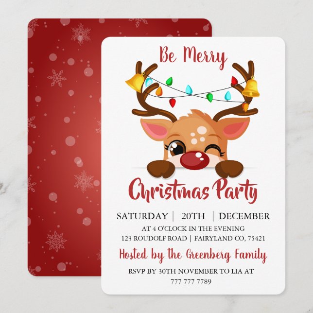 Invitation à une fête de Noël avec un renne mignon (Devant / Derrière)