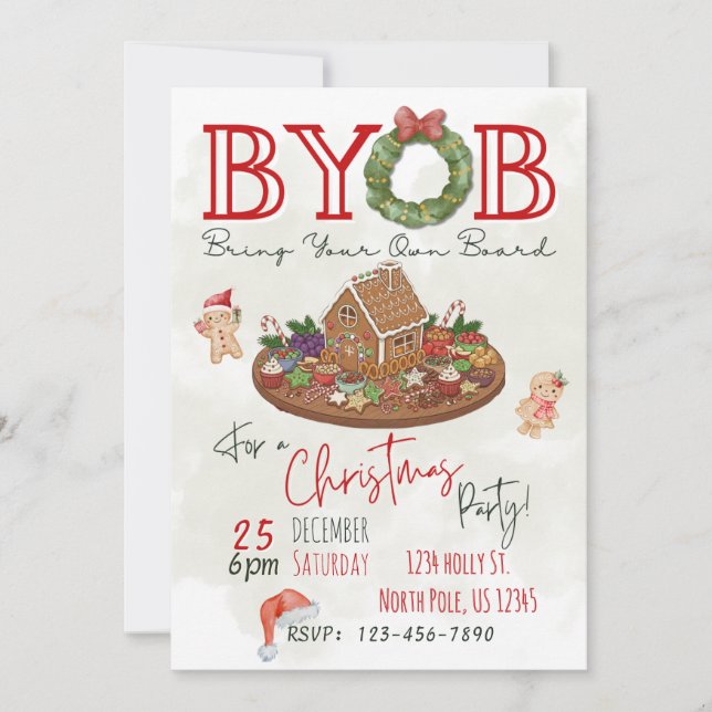 Invitation à une fête de Noël BYOB Charcuterie Boa (Devant)
