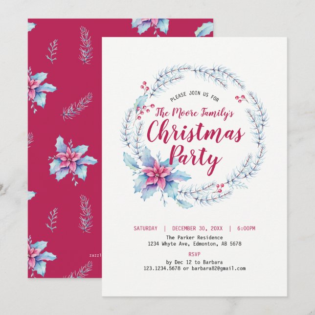 Invitation à une fête de Noël / Fête florale (Devant / Derrière)