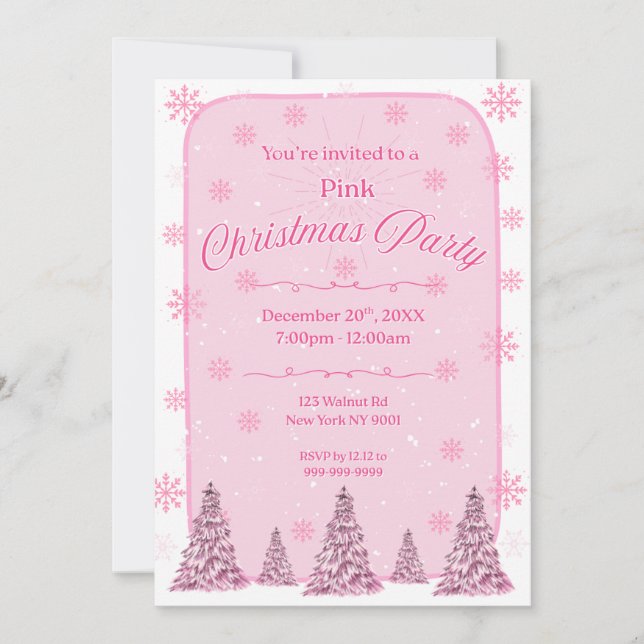 Invitation à une fête de Noël rose (Devant)