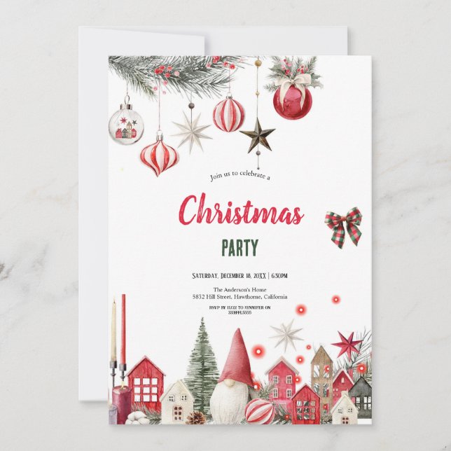 INVITATION À UNE FÊTE DE NOËL ROUGE ET VERTE MERVE (Devant)