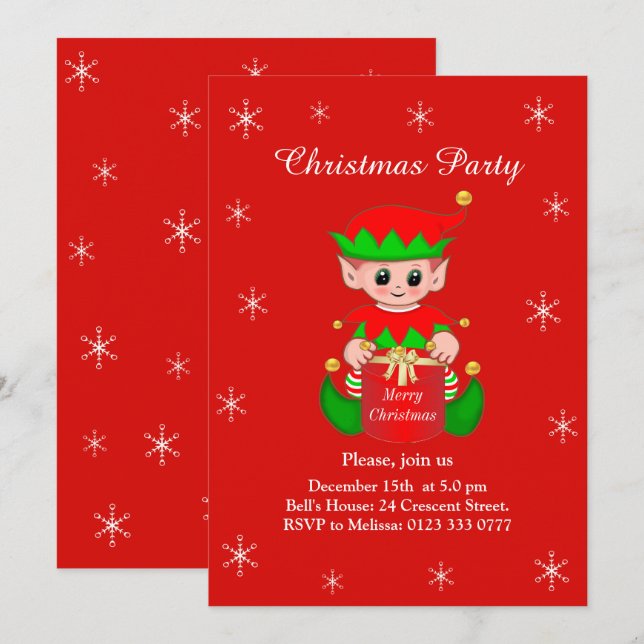 Invitation à une fête de Noël sur fond rouge avec  (Devant / Derrière)