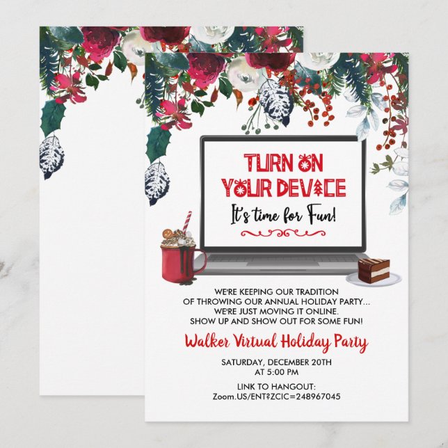 Invitation à une fête de Noël virtuelle (Devant / Derrière)
