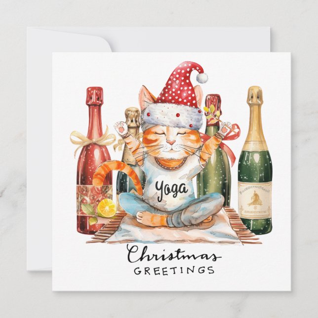 Invitation à une fête de Noël Yoga Santa Cat (Devant)