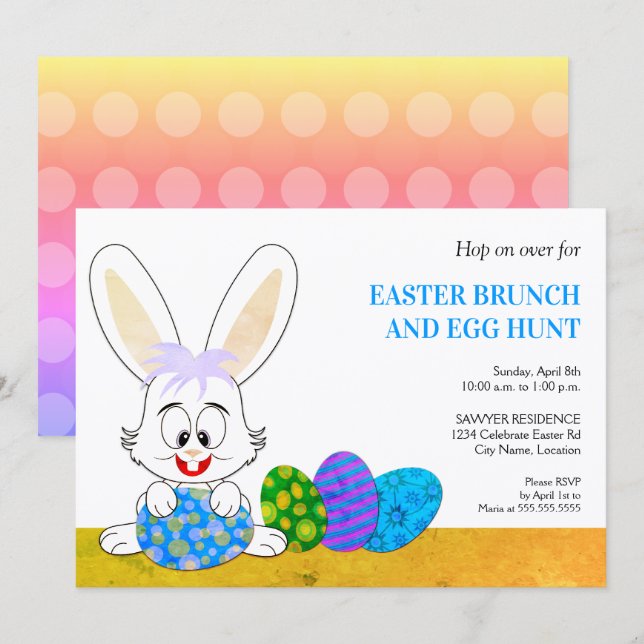 Invitation à une fête de Pâques avec un lapin mign (Devant / Derrière)