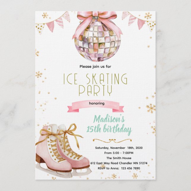 Invitation à une fête de patinage artistique disco (Devant)