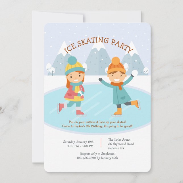 Invitation à une fête de patinage sur glace pour e (Devant)