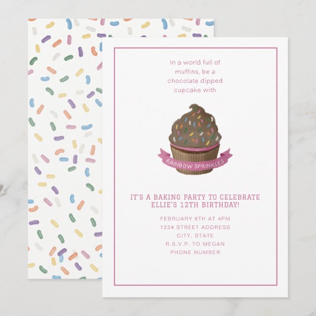 Invitation à une fête de pâtisserie avec cupcakes  (Devant / Derrière)