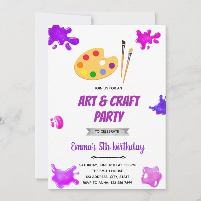 Invitation à une fête de peinture d'art violet (Devant)