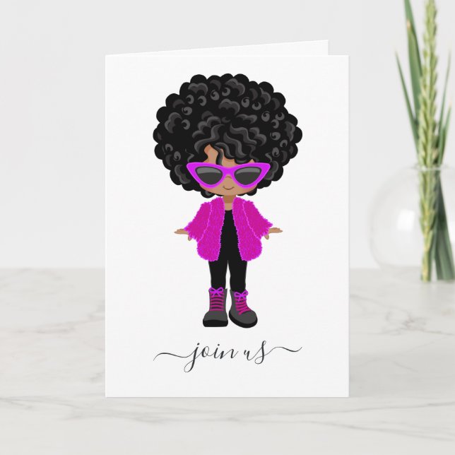 Invitation à une fête de petite fille noire de mod (Devant)