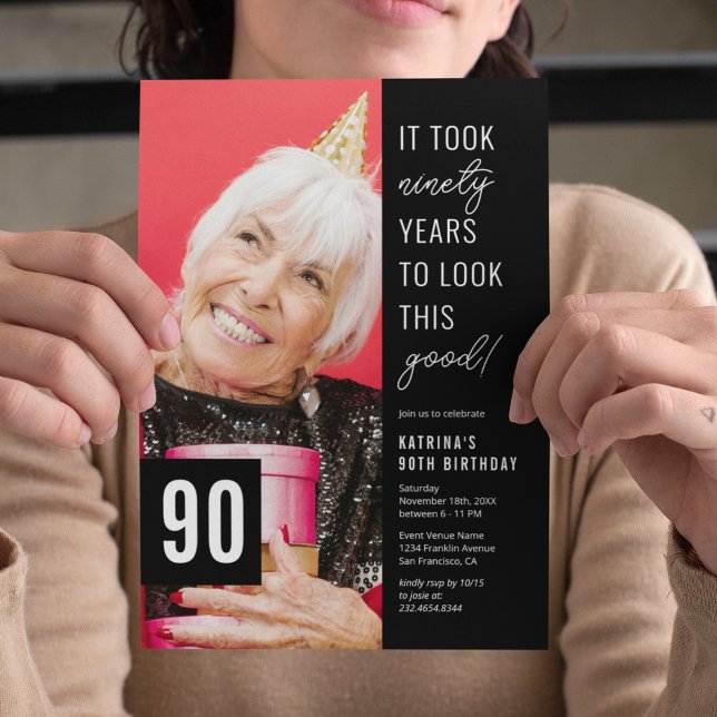 Invitation à une fête de photo pour un 90e anniver (Créateur téléchargé)