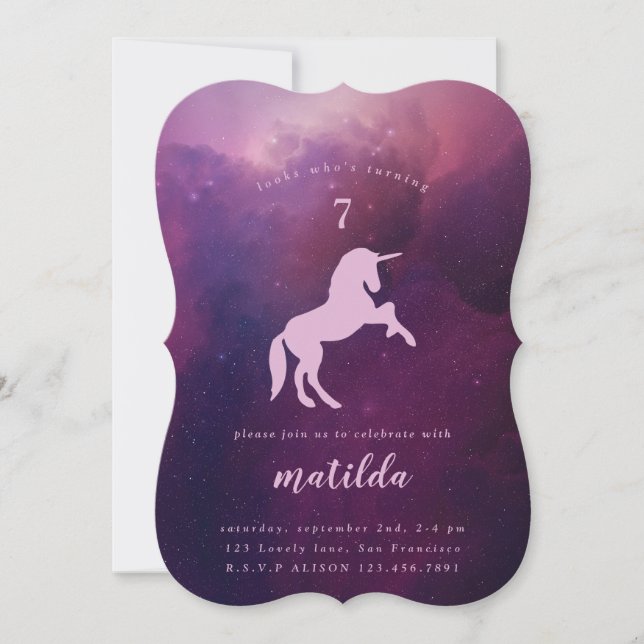 Invitation à une fête de photos de licorne de gala (Devant)