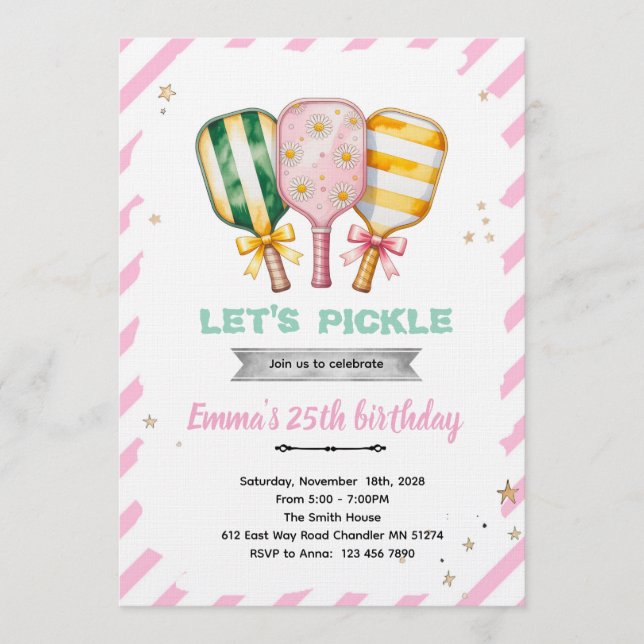 Invitation à une fête de pickleball pour filles (Devant)