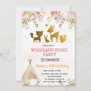 Invitation à une fête de pique-nique en forêt