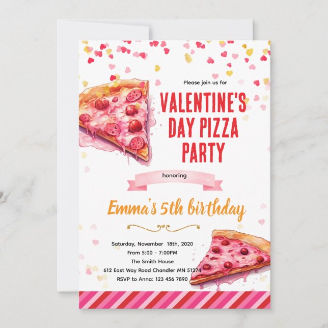 Invitation à une fête de pizza pour la Saint-Valen (Devant)