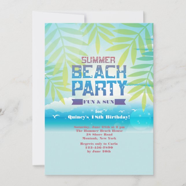 Invitation à une fête de plage estivale (Devant)