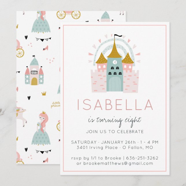 Invitation à une fête de princesse de conte de fée (Devant / Derrière)