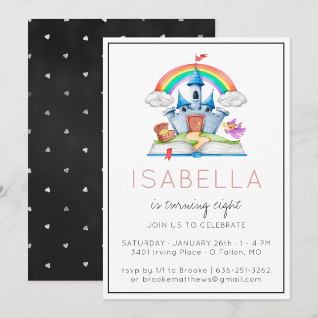 Invitation à une fête de princesse de conte de fée (Devant / Derrière)
