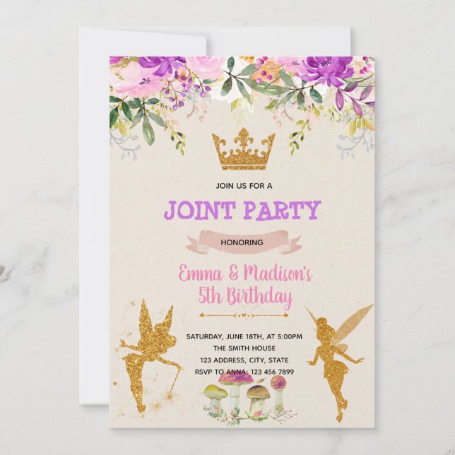 Invitation à une fête de princesse fée (Devant)