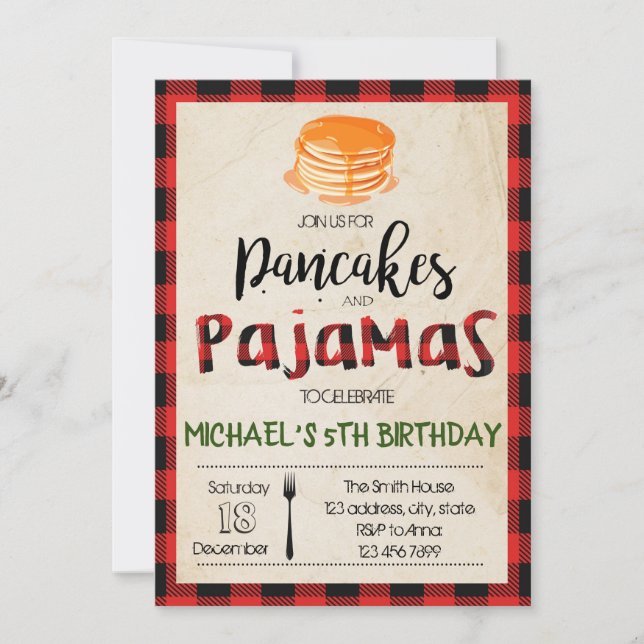 Invitation à une fête de pyjamas en carreaux de bu (Devant)