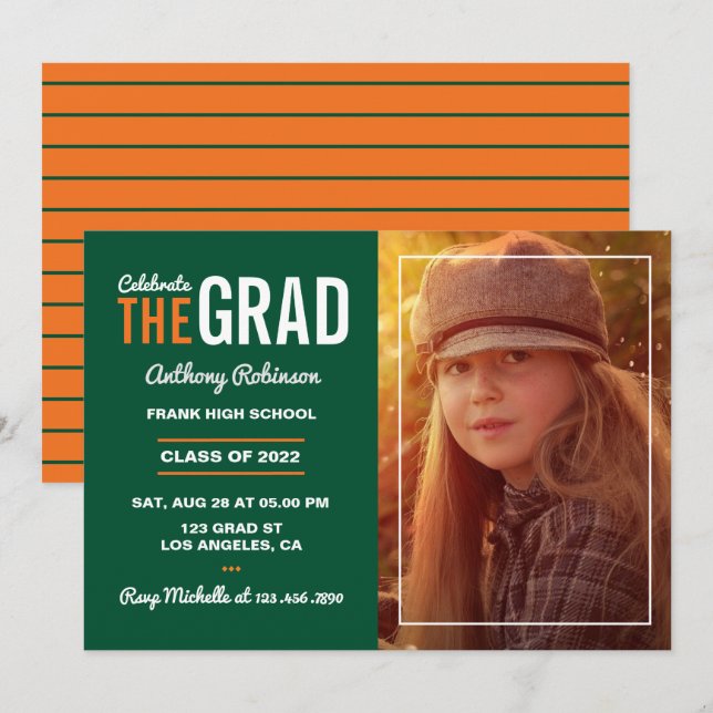 Invitation à une fête de remise de diplômes orange (Devant / Derrière)