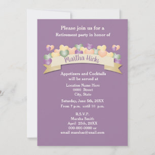 Invitation à une fête de retraite / Cœurs violets