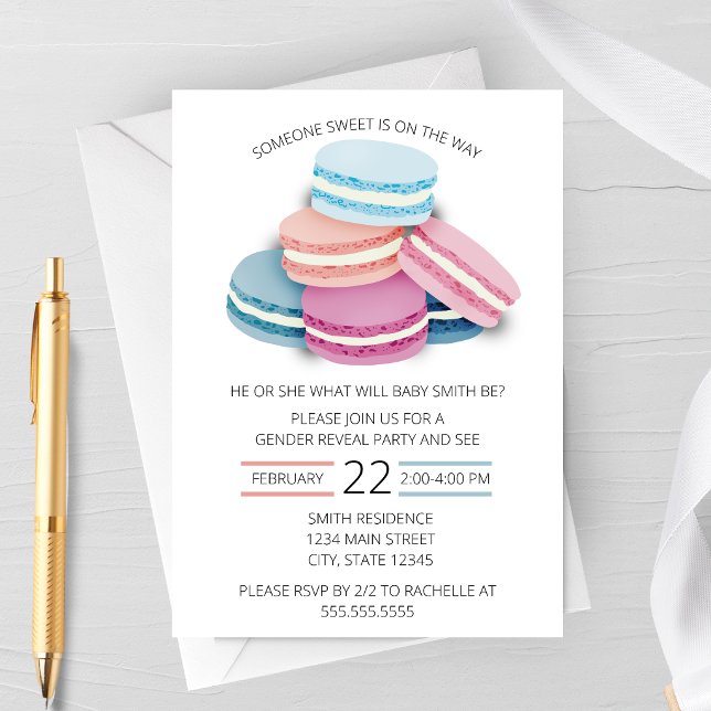 Invitation à une fête de révélation du sexe : Douc (Macaron Gender Reveal Invitation | Sweet Dessert Gender Reveal Party Invitation)