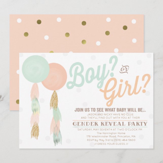Invitation à une fête de révélation du sexe du béb (Devant / Derrière)
