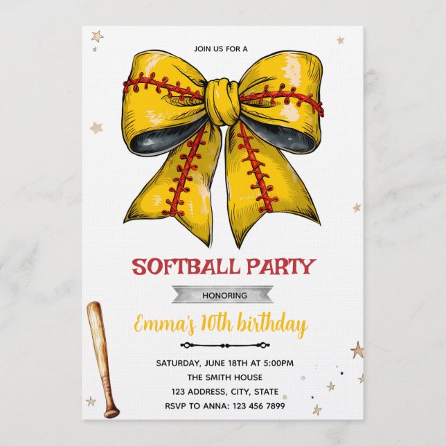 Invitation à une fête de softball à l'arc (Devant)