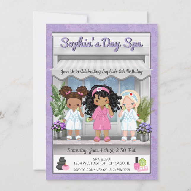 Invitation à une fête de spa pour jeunes filles (Devant)