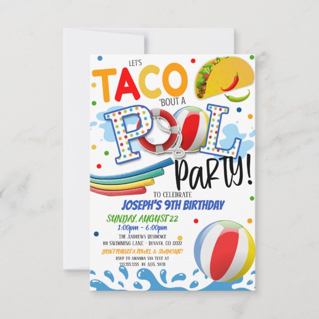 Invitation à une fête de tacos et de piscine (Devant)