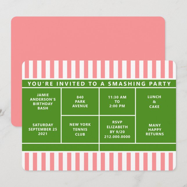 Invitation à une fête de tennis (Devant / Derrière)